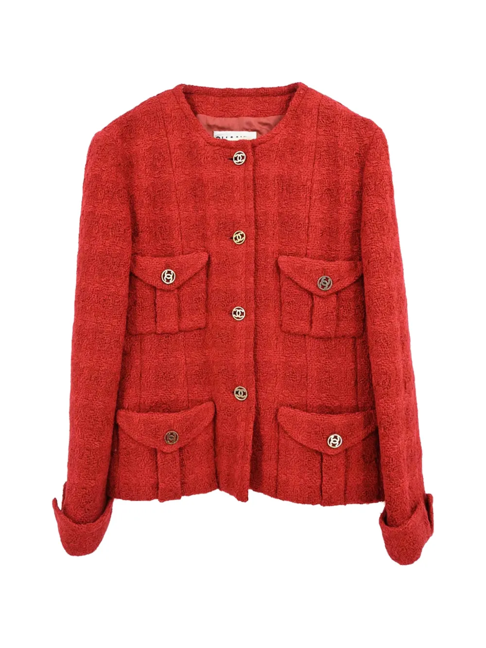 CHANEL Pre-Owned single-breasted collarless tweed jacket - Rosso