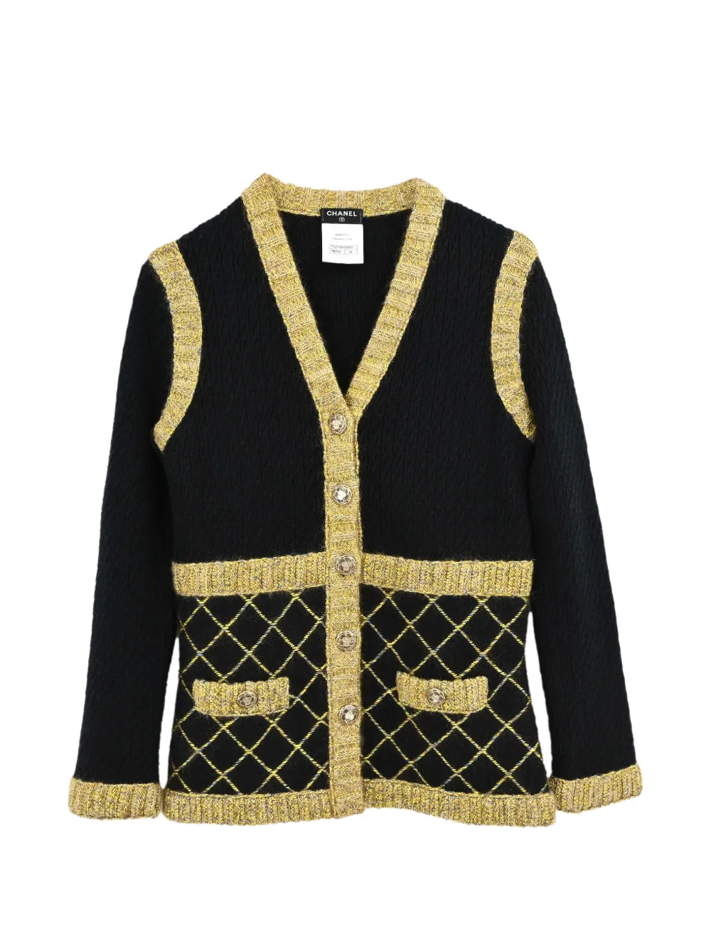 Pre-owned Chanel 2015 Camellia Button Cardigan In Black