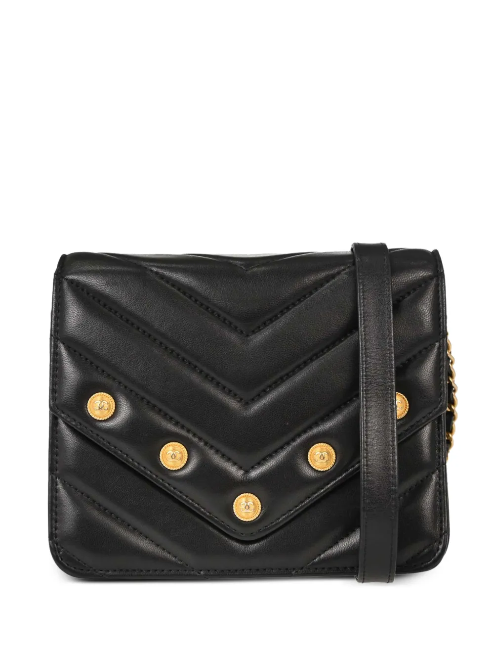 CHANEL Pre-Owned 2018-2019 Chevron CC button shoulder bag - Schwarz