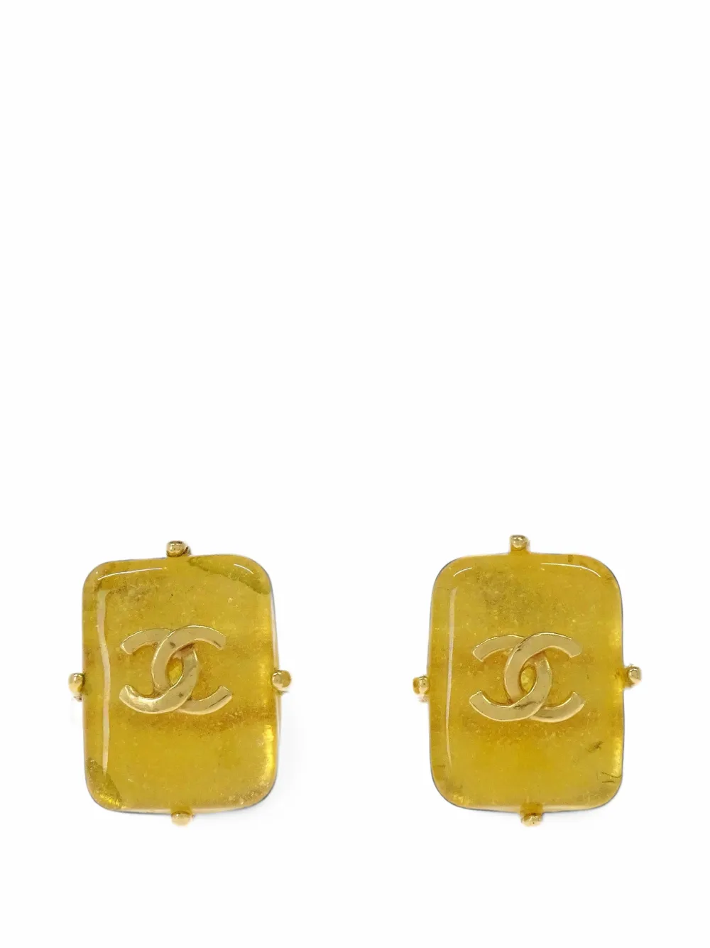 CHANEL Pre-Owned Interlocking CC stone clip-on earrings - Gold