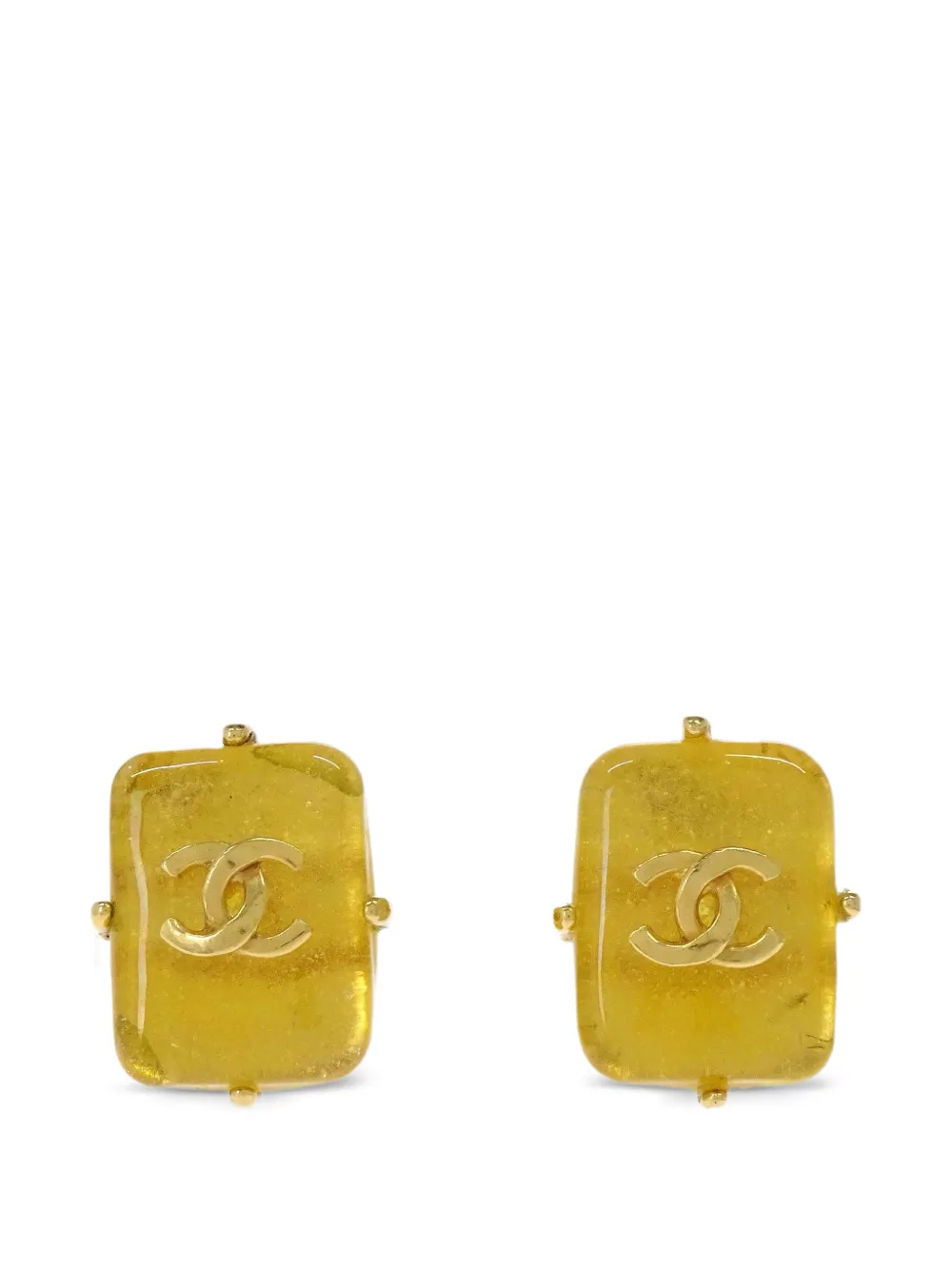 CHANEL Pre-Owned Interlocking CC stone clip-on earrings - Gold