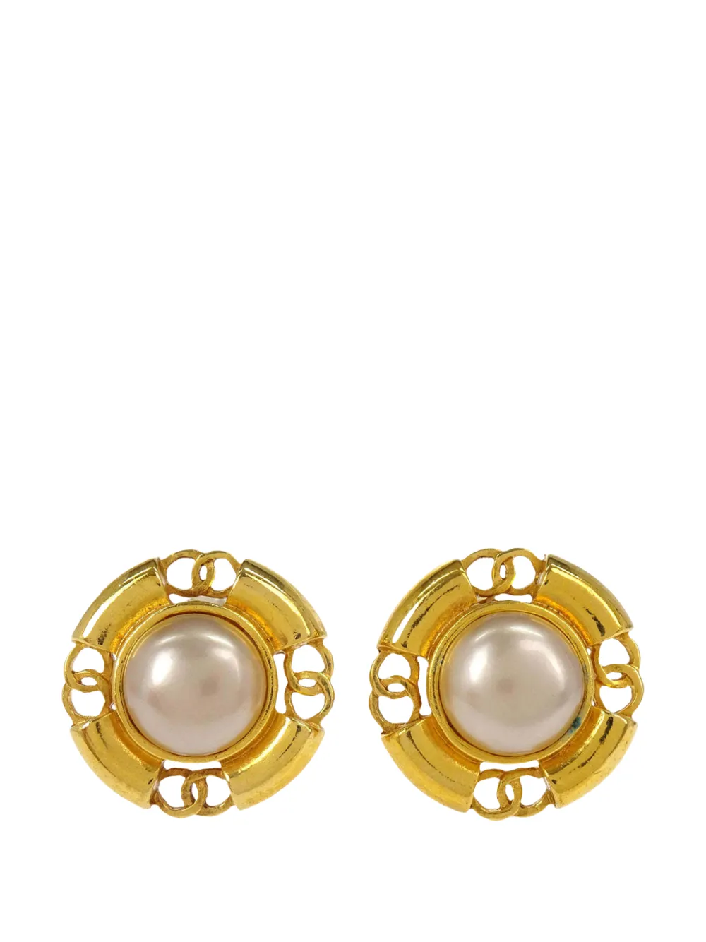 CHANEL Pre-Owned costume pearl button clip-on earrings - Gold