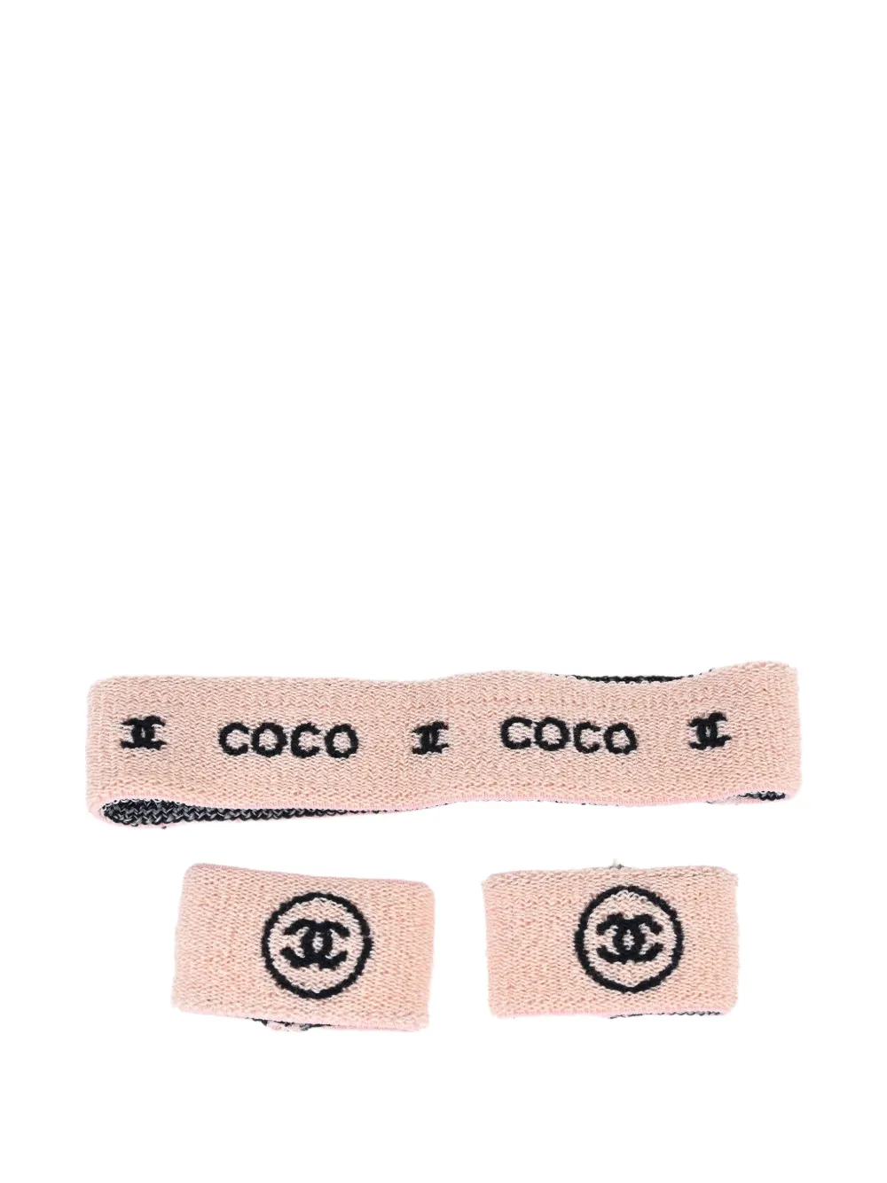 CHANEL Pre-Owned logo-embroidered headband and wristbands set - Nude