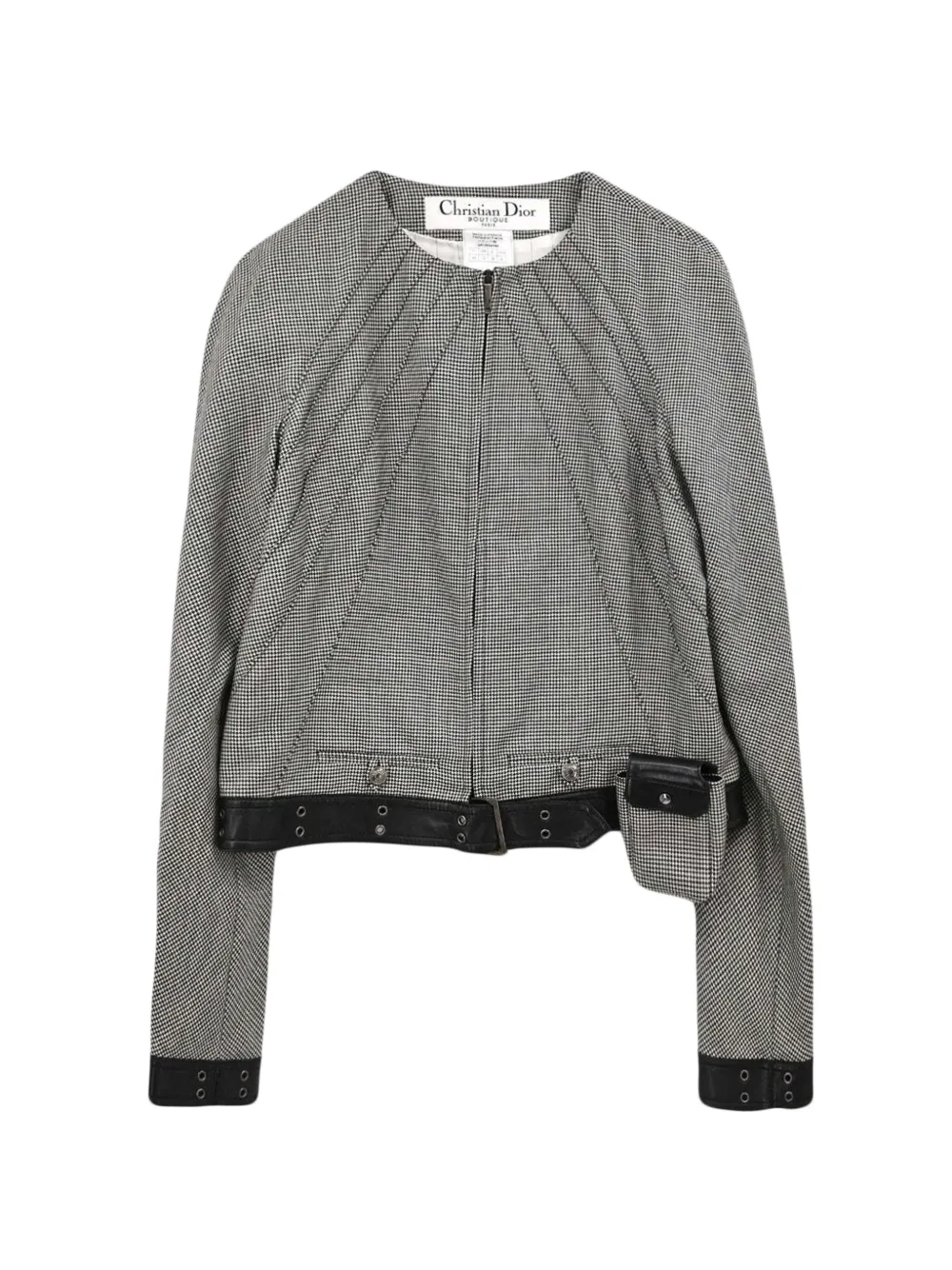 Christian Dior Pre-Owned 2002 belted houndstooth jacket - Blanc Christian Dior Pre-Owned 2002 belted houndstooth jacket - Blanc