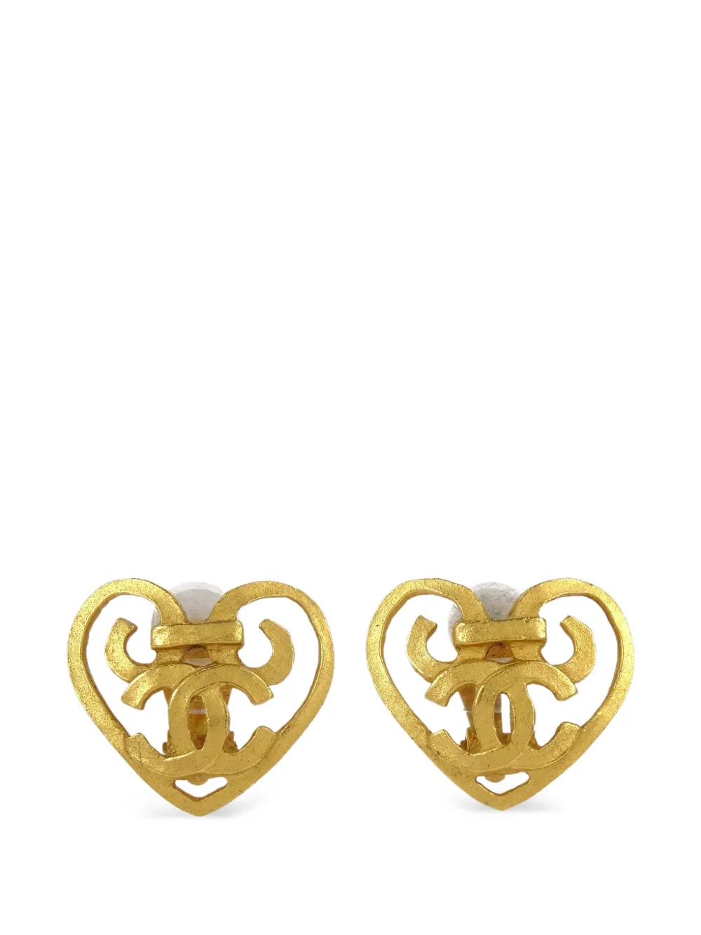 CHANEL Pre-Owned CC heart earrings - Gold