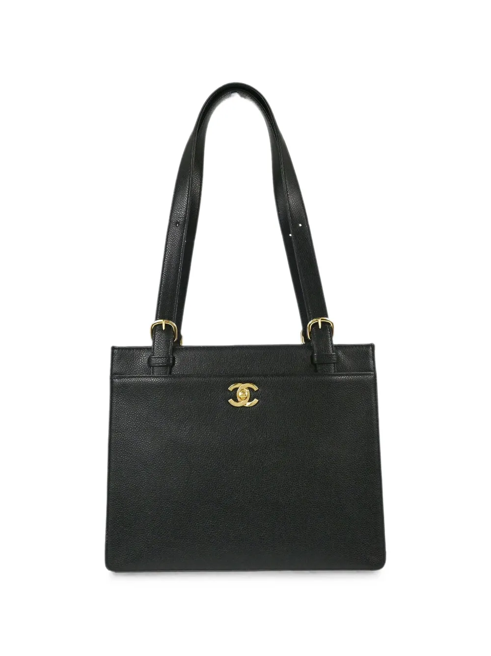 CHANEL Pre-Owned 1997-1999 turnlock caviar leather tote bag - Black