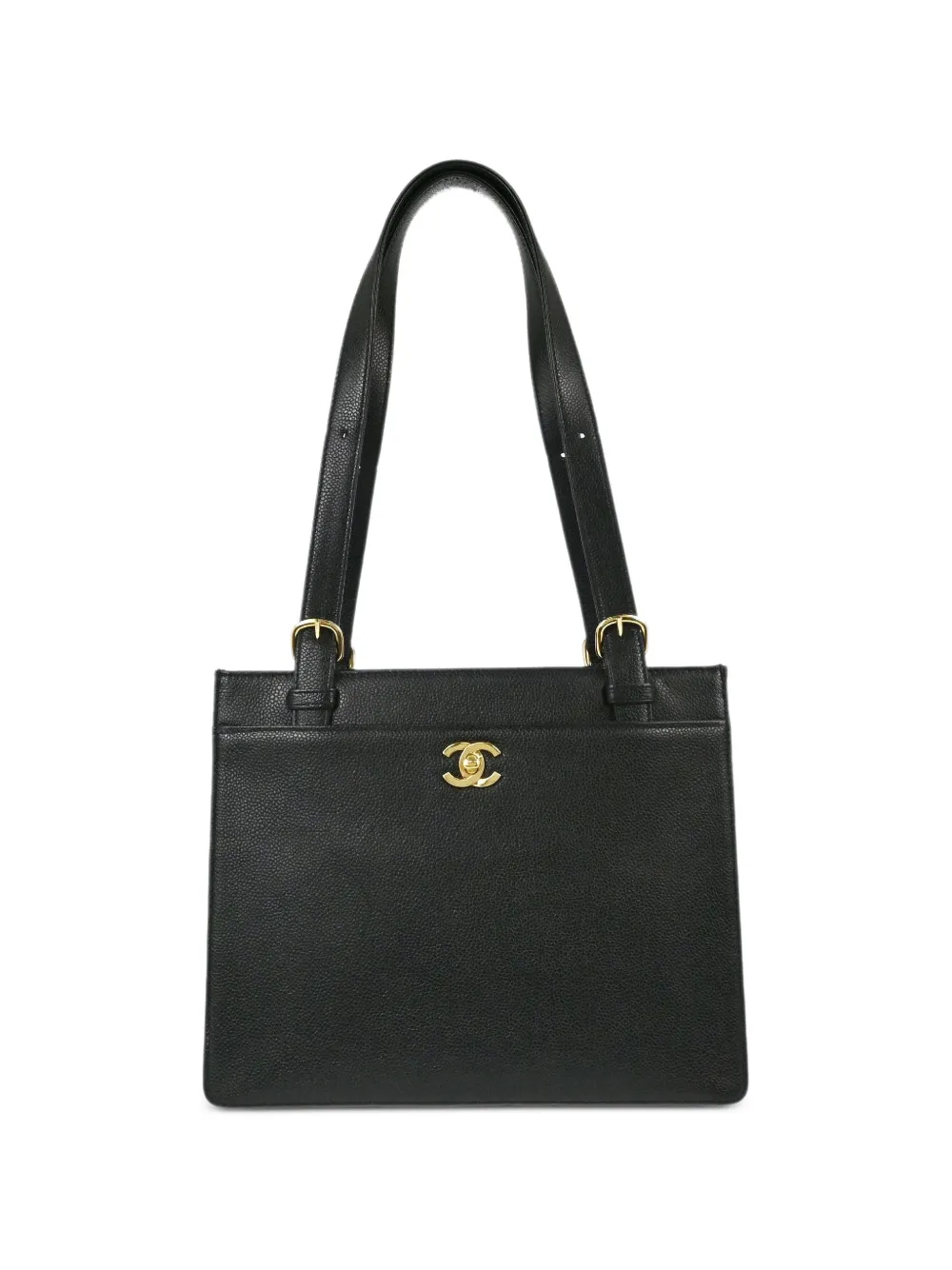CHANEL Pre-Owned 1997-1999 turnlock caviar leather tote bag - Black