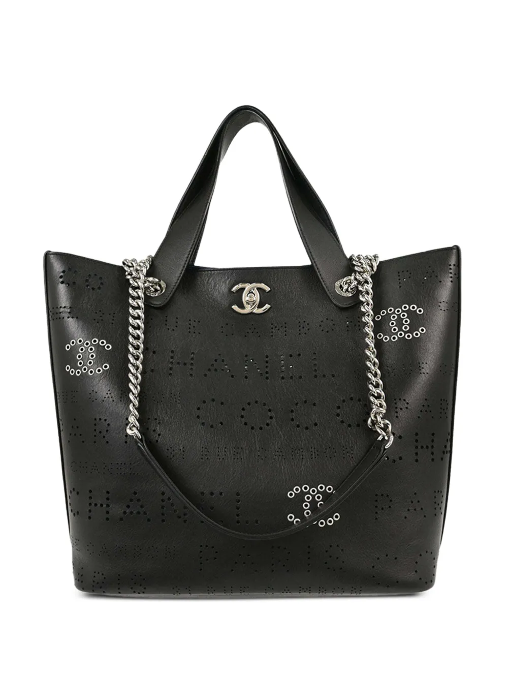 CHANEL Pre-Owned 2019 logo-eyelet tote bag - Nero