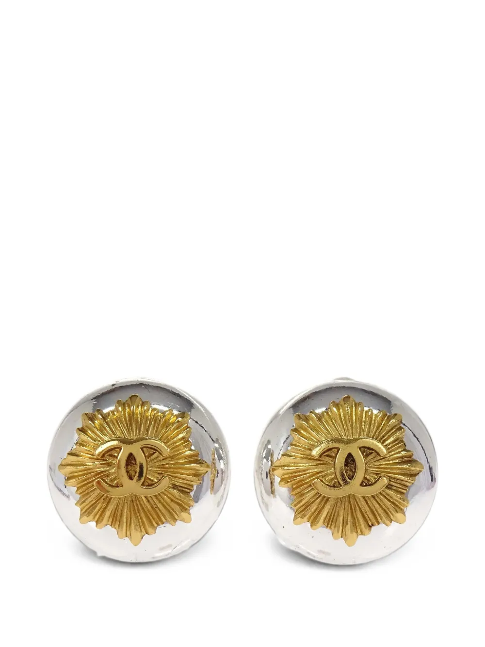 CHANEL Pre-Owned Interlocking CC button clip-on earrings - Argento