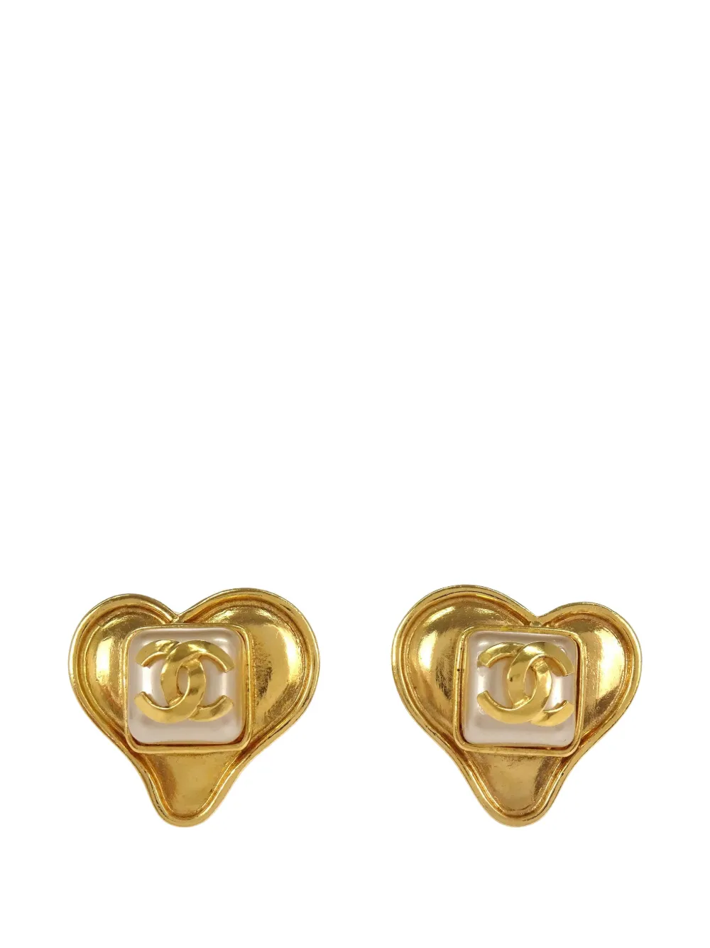 CHANEL Pre-Owned heart Interlocking CC clip-on earrings - Gold