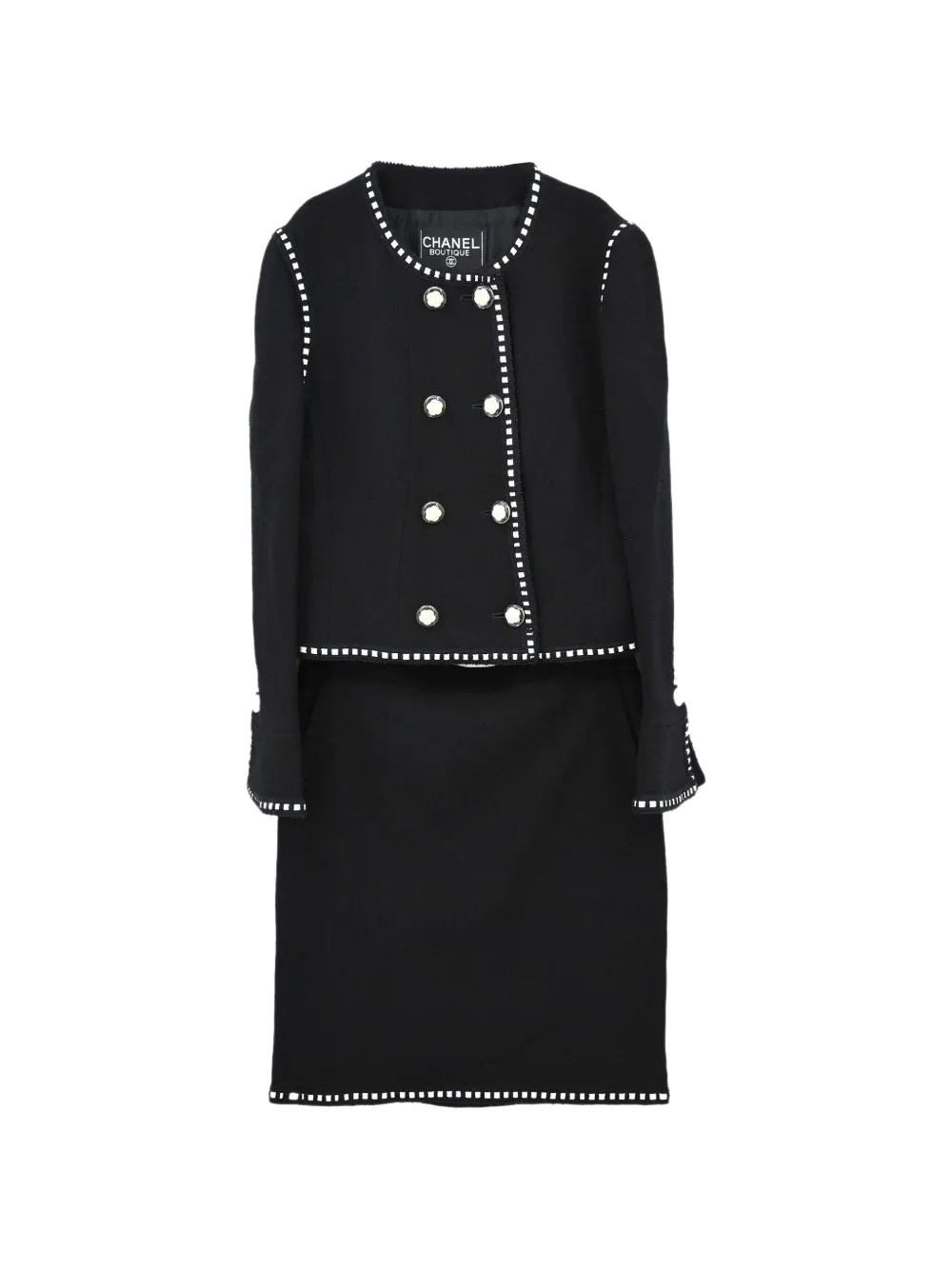 CHANEL Pre-Owned ensemble veste à boutonnière croisée et jupe à boutons Camellia - Noir