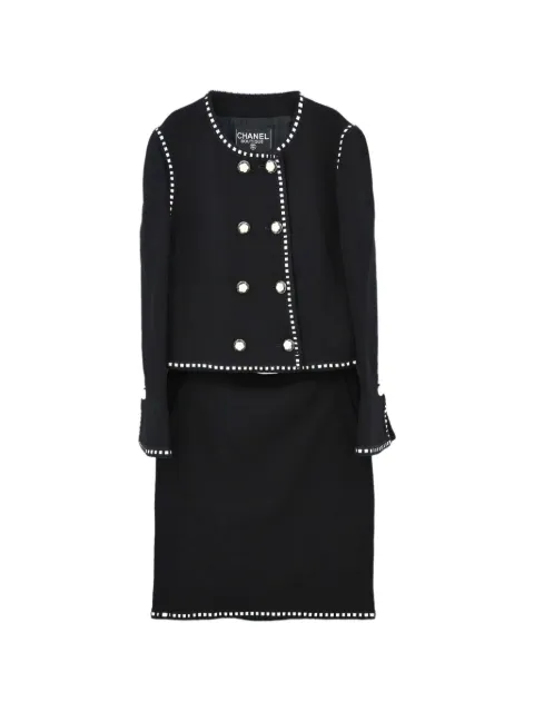 CHANEL Pre-Owned camellia-button double-breasted jacket and skirt set
