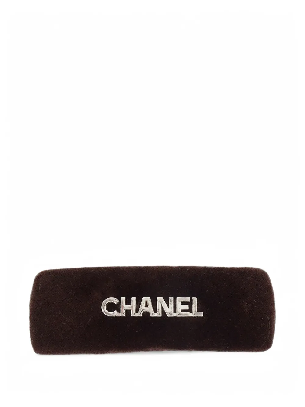 CHANEL Pre-Owned logo-lettering velvet hair barrette - Braun