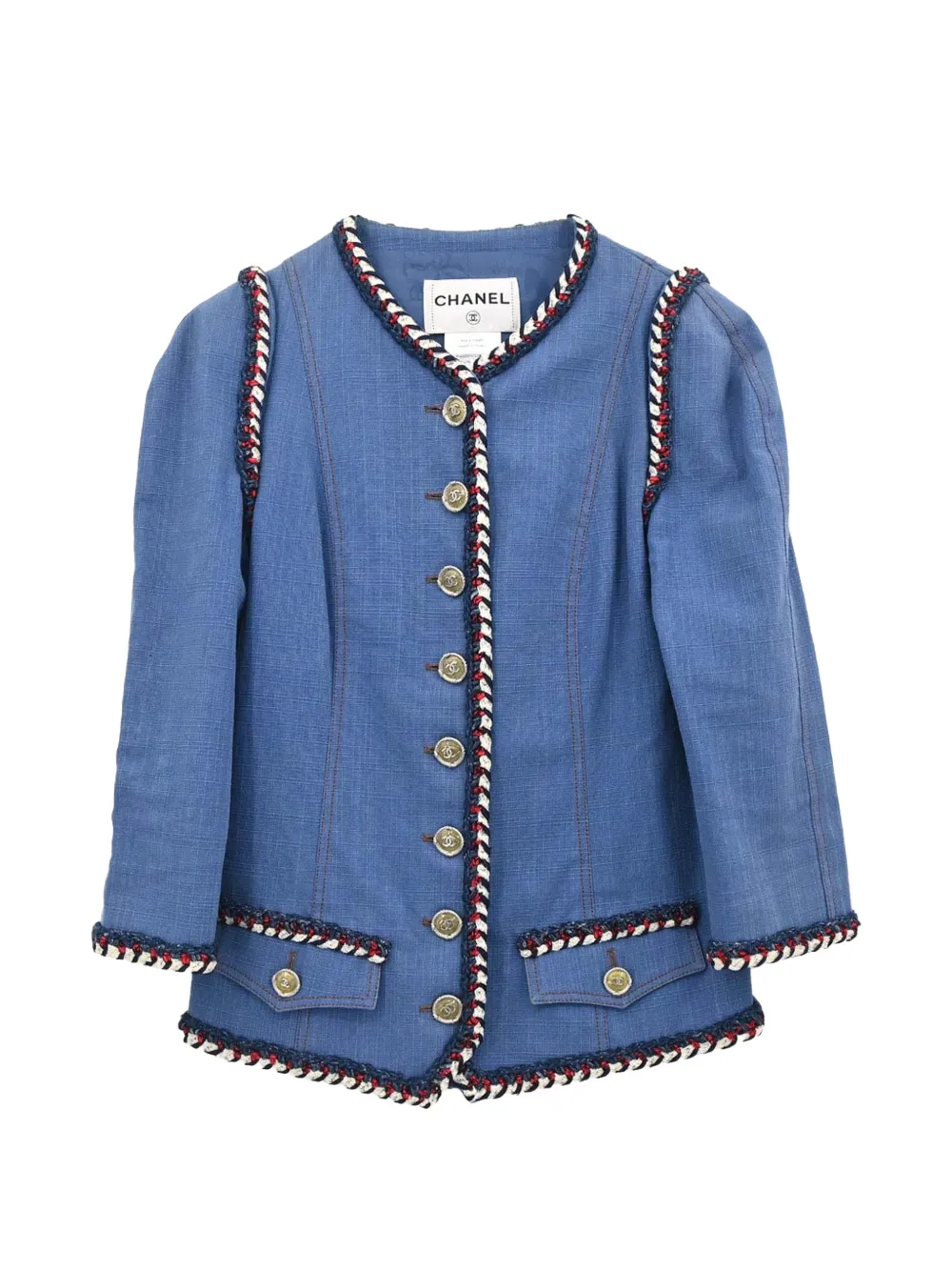 CHANEL Pre-Owned 2013 braided-trim single-breasted jacket - Blu