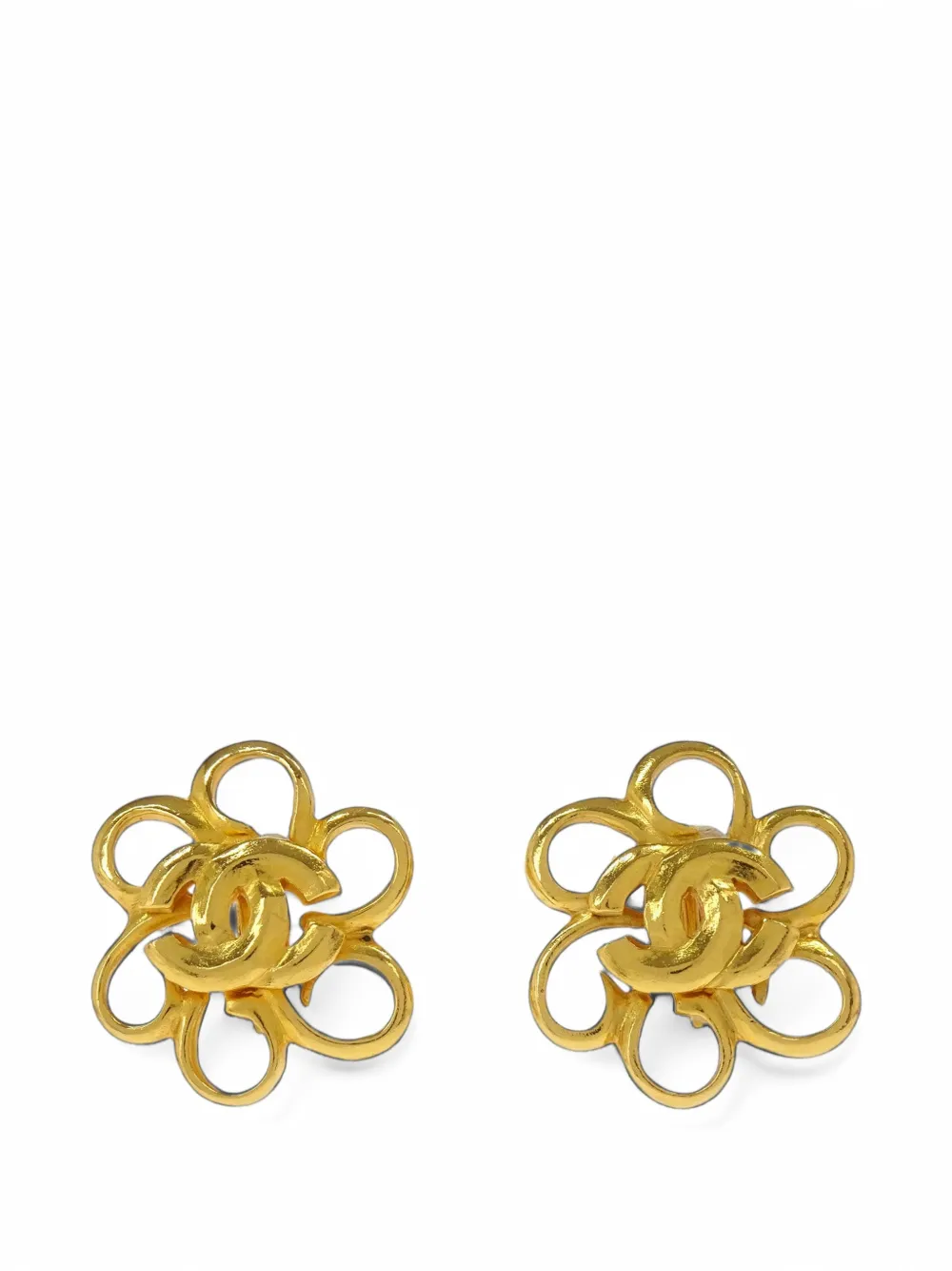 CHANEL Pre-Owned 1996s Interlocking CC flower earrings - Oro