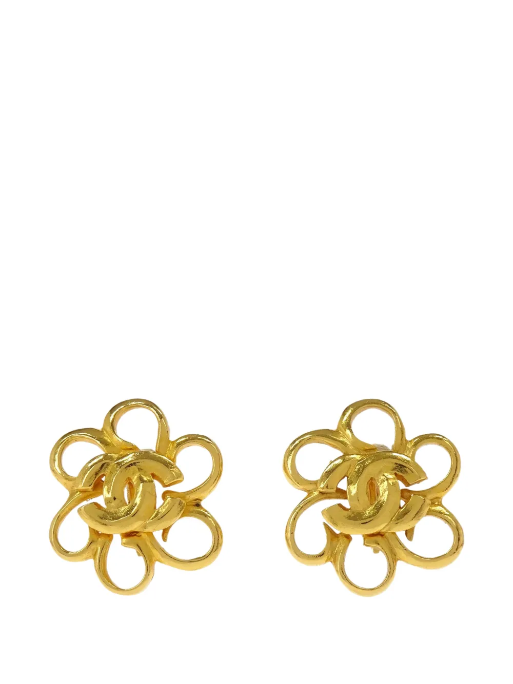 CHANEL Pre-Owned 1996s Interlocking CC flower earrings - Gold