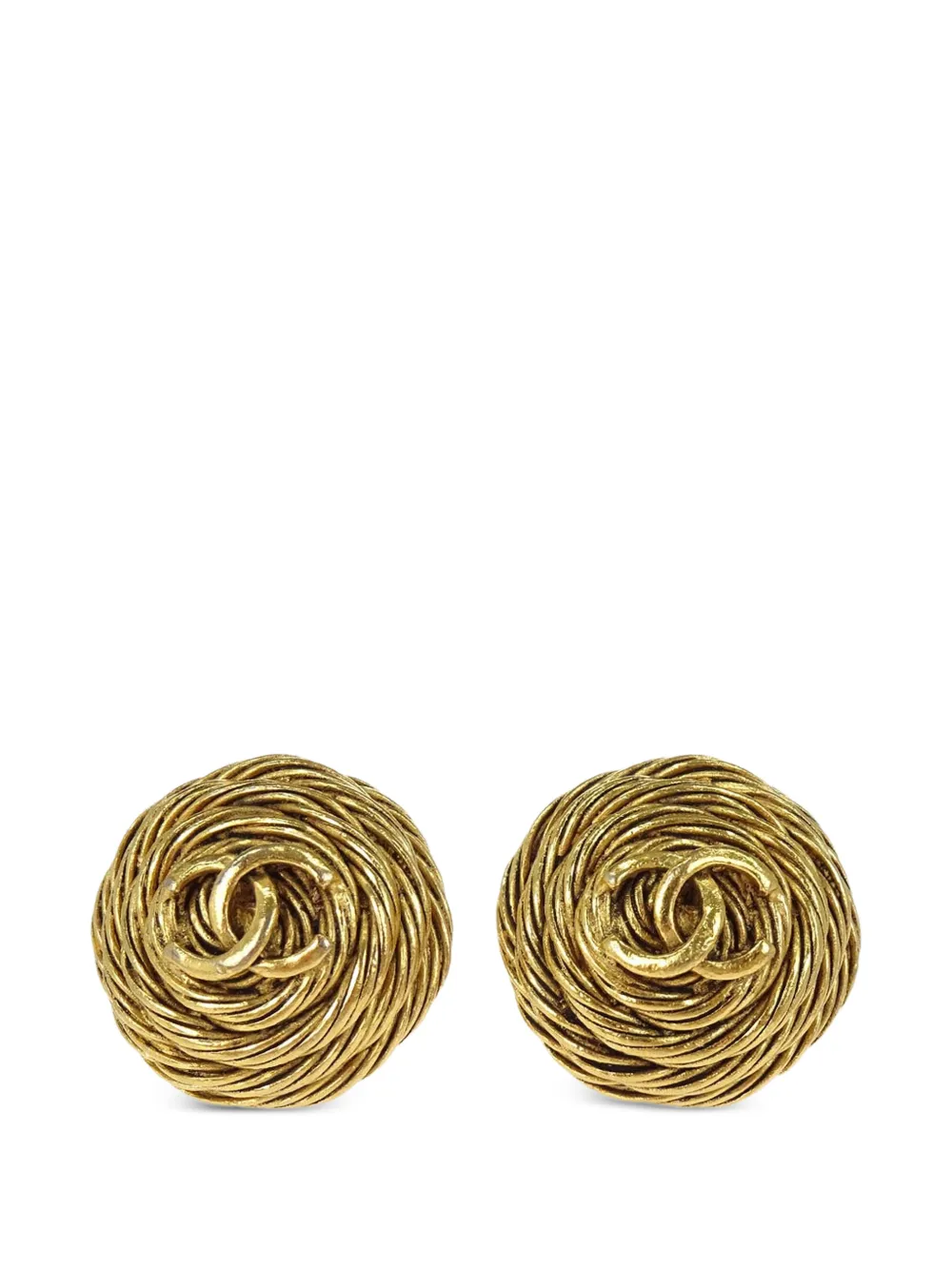 CHANEL Pre-Owned woven Interlocking CC clip-on earrings - Gold