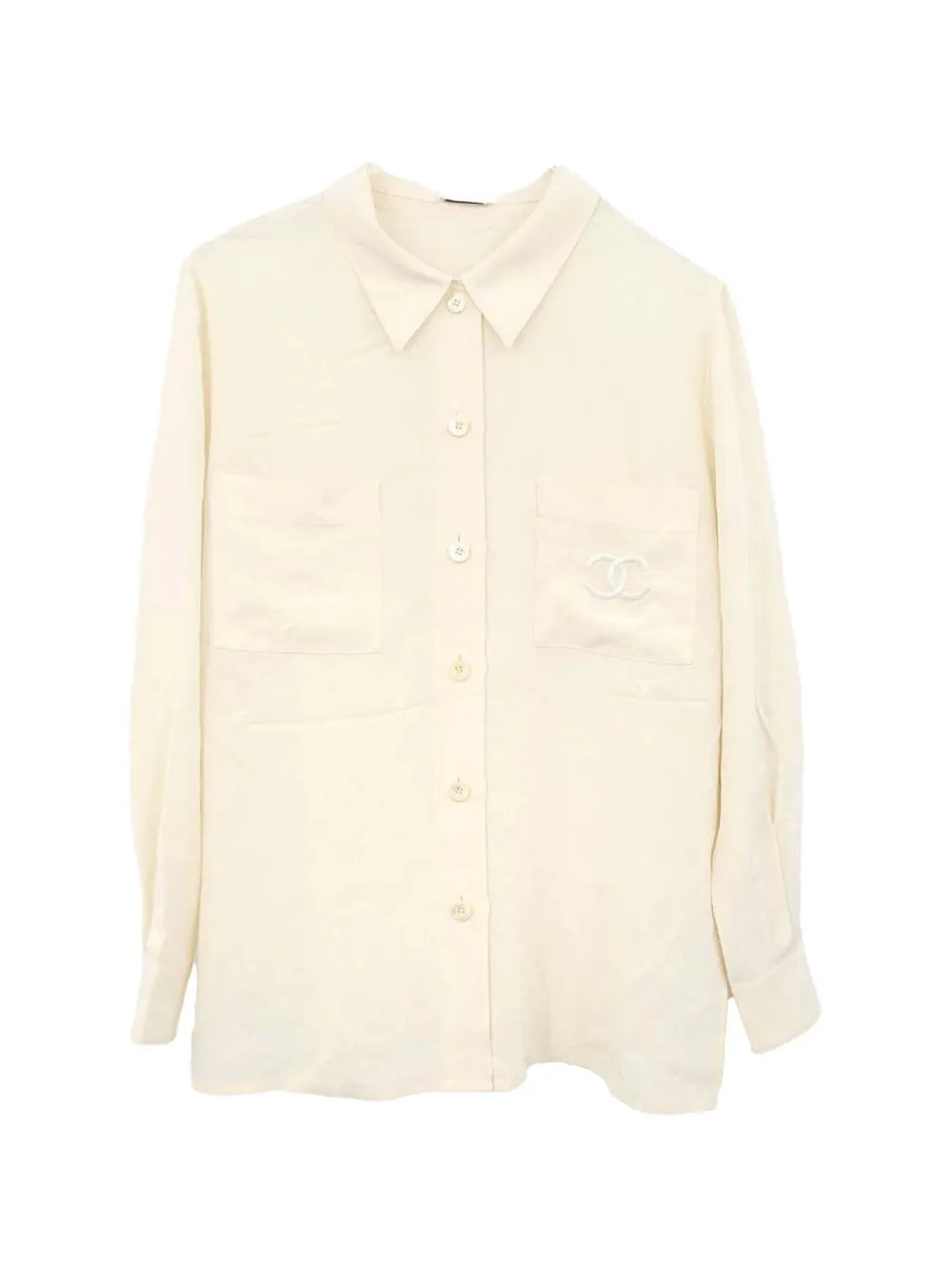 CHANEL Pre-Owned chemise à logo CC brodé - Tons neutres CHANEL Pre-Owned chemise à logo CC brodé - Tons neutres