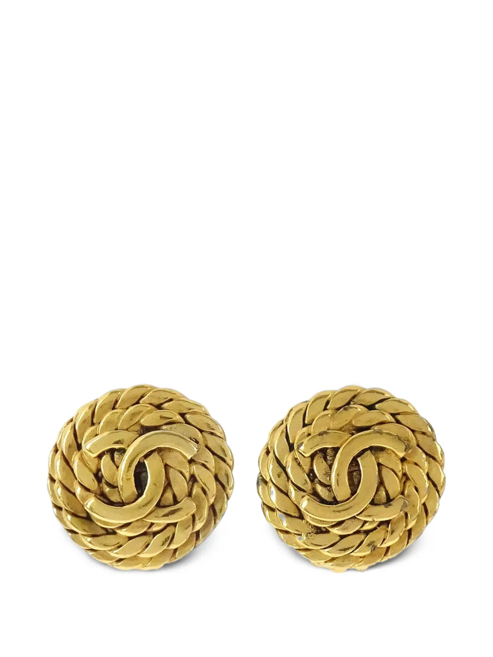 CHANEL Pre-Owned interlocking CC rope-detail clip-on earrings - Gold