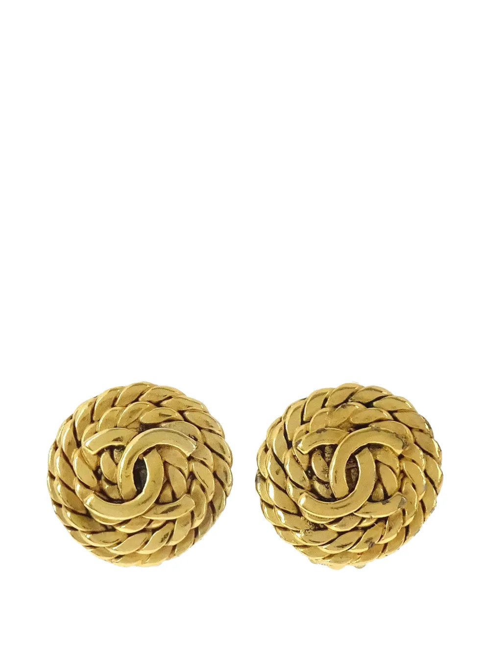 CHANEL Pre-Owned interlocking CC rope-detail clip-on earrings - Gold