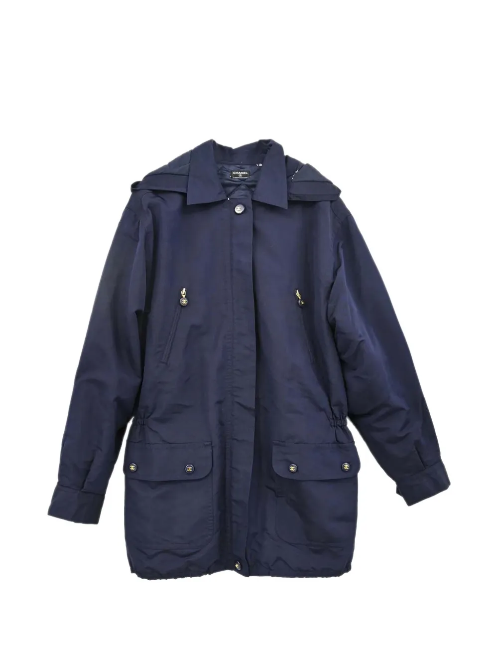 CHANEL Pre-Owned hooded silk single-breasted coat - Blu