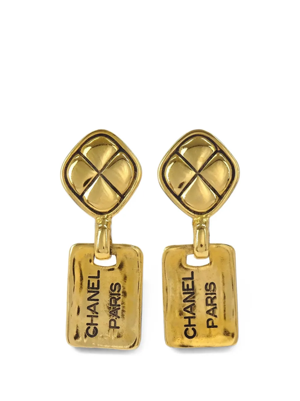 CHANEL Pre-Owned rhombus-plate drop earrings - Oro
