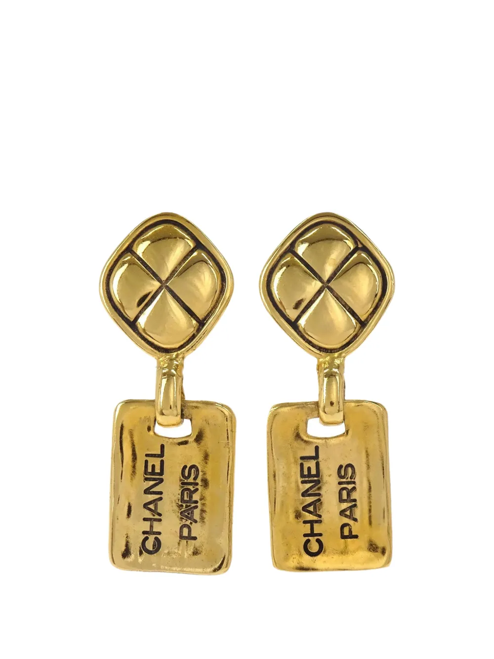 CHANEL Pre-Owned rhombus-plate drop earrings - Gold