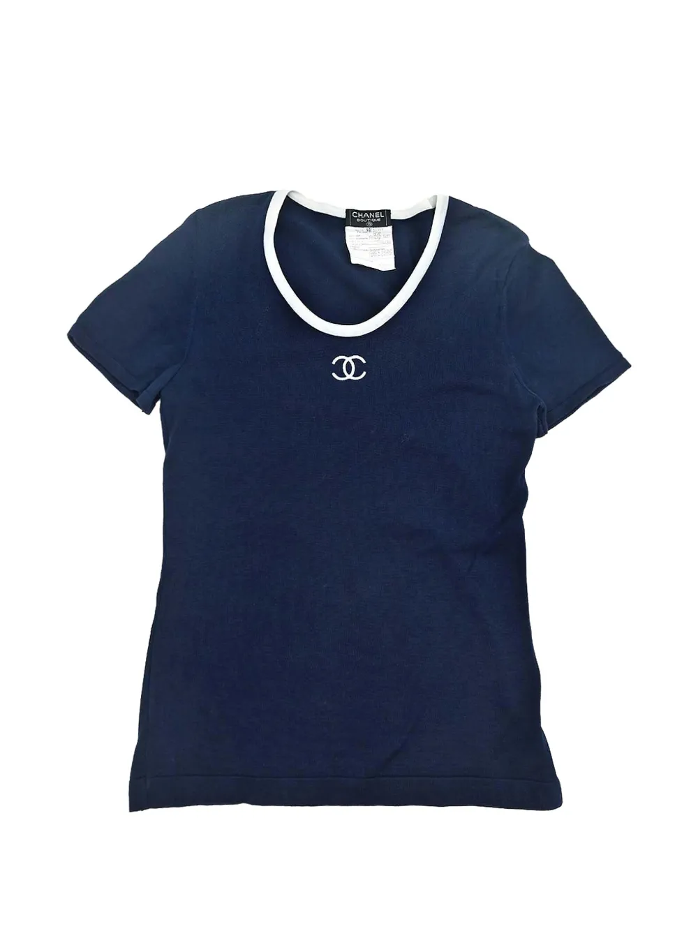 CHANEL Pre-Owned Interlocking CC logo-embroidered T-shirt - Bleu CHANEL Pre-Owned Interlocking CC logo-embroidered T-shirt - Bleu