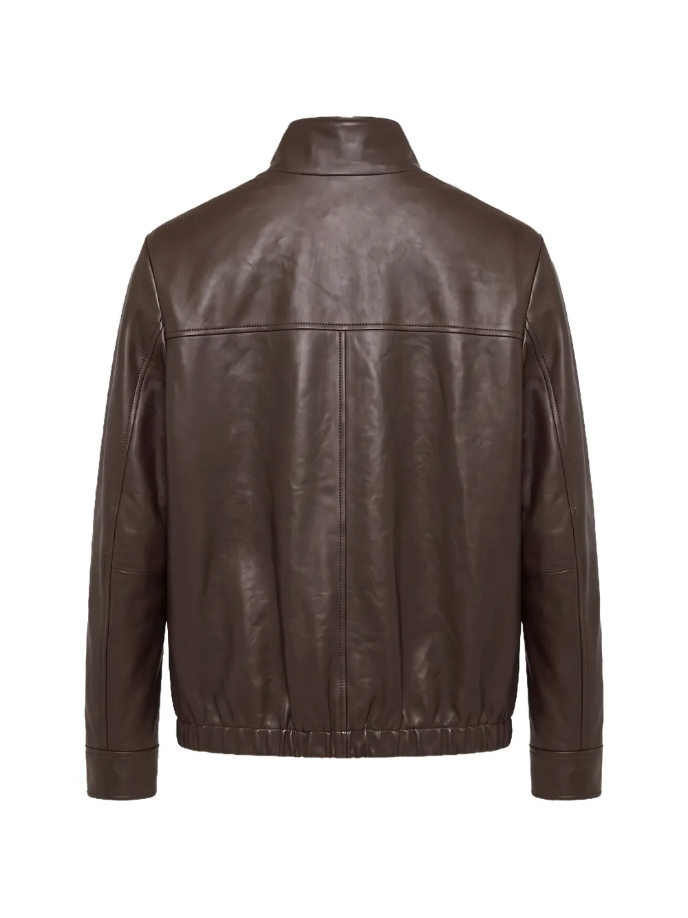 Canali Leren jack met rits Bruin