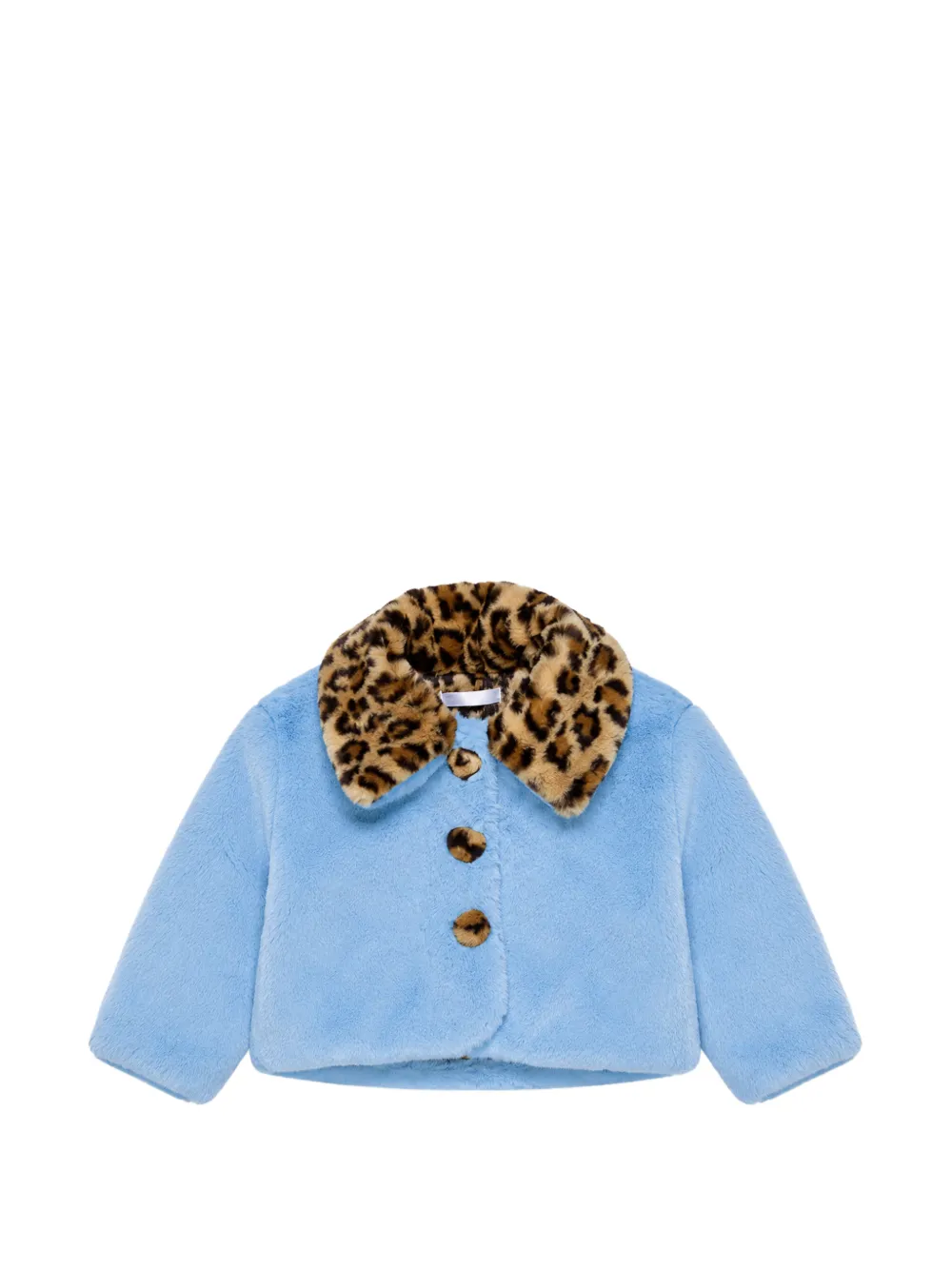 Miss Grant Kids leopard-print collar faux-fur jacket - Bleu Miss Grant Kids leopard-print collar faux-fur jacket - Bleu