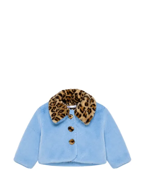 Miss Grant Kids leopard-print collar faux-fur jacket
