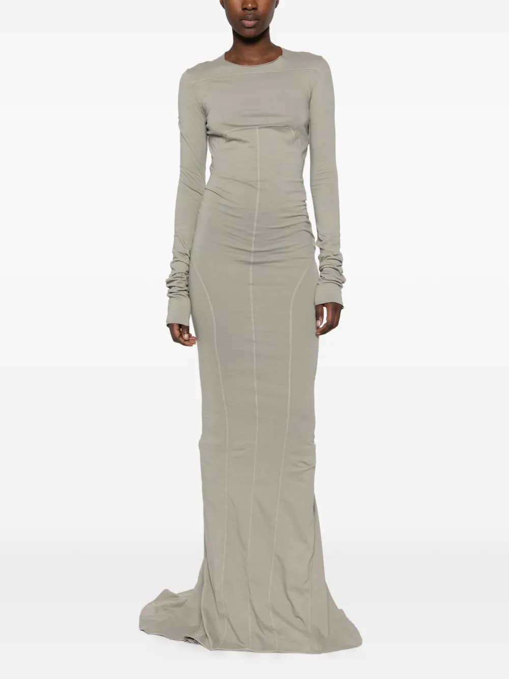 Rick Owens DRKSHDW exposed-seam long-sleeved maxi dress Groen