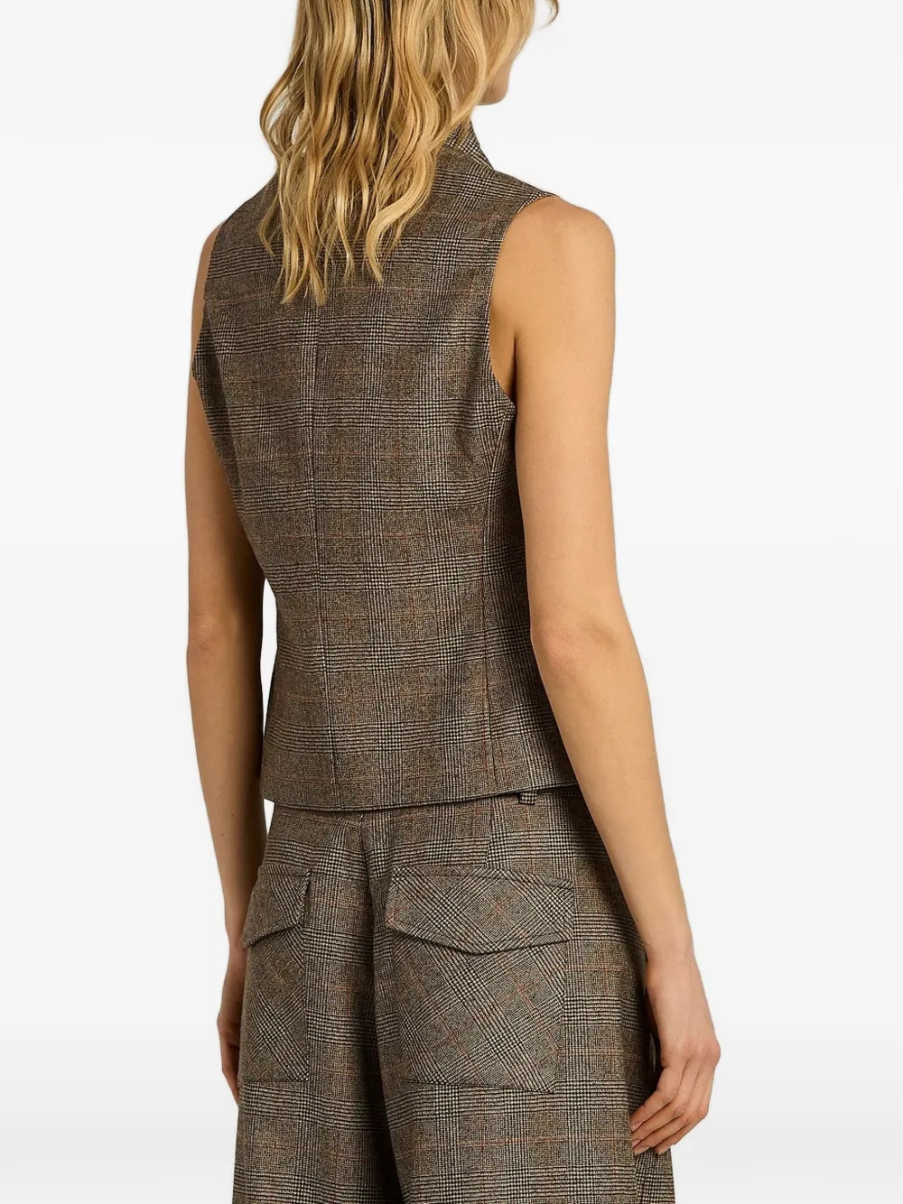 Kiton Geruit gilet met enkele rij knopen Bruin