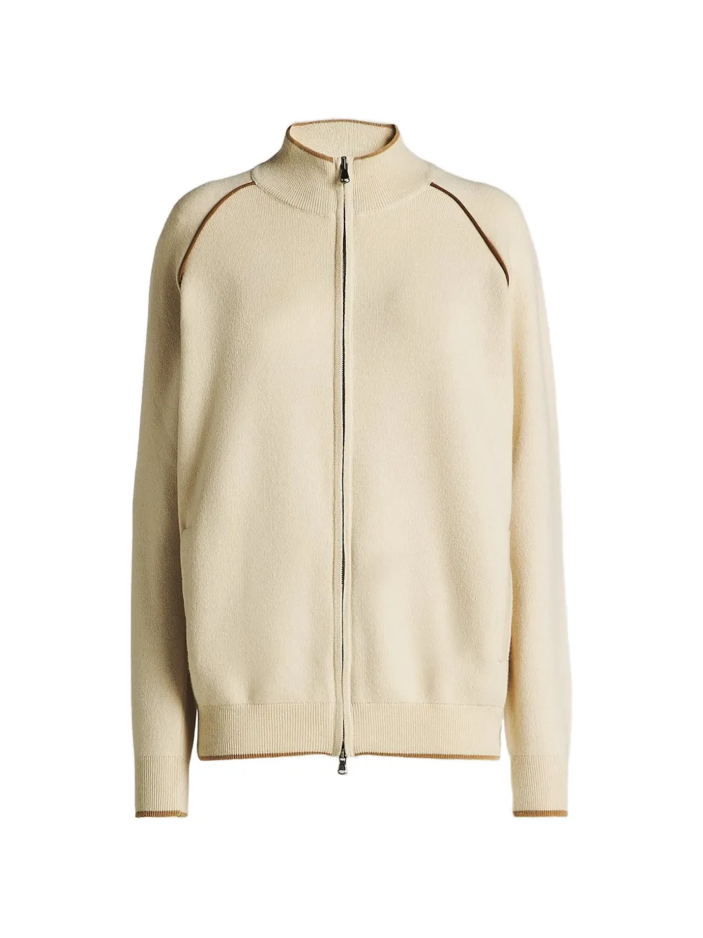 Kiton Maglione con maniche raglan e bordi in pelle - Toni neutri