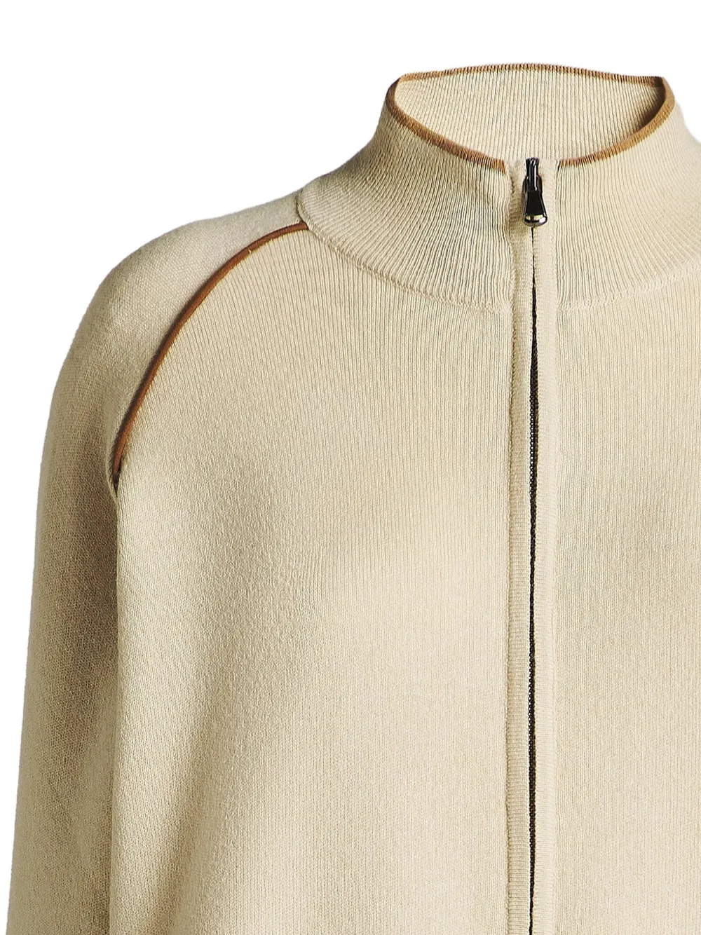Kiton Trui met raglan mouwen en leren afwerking Beige