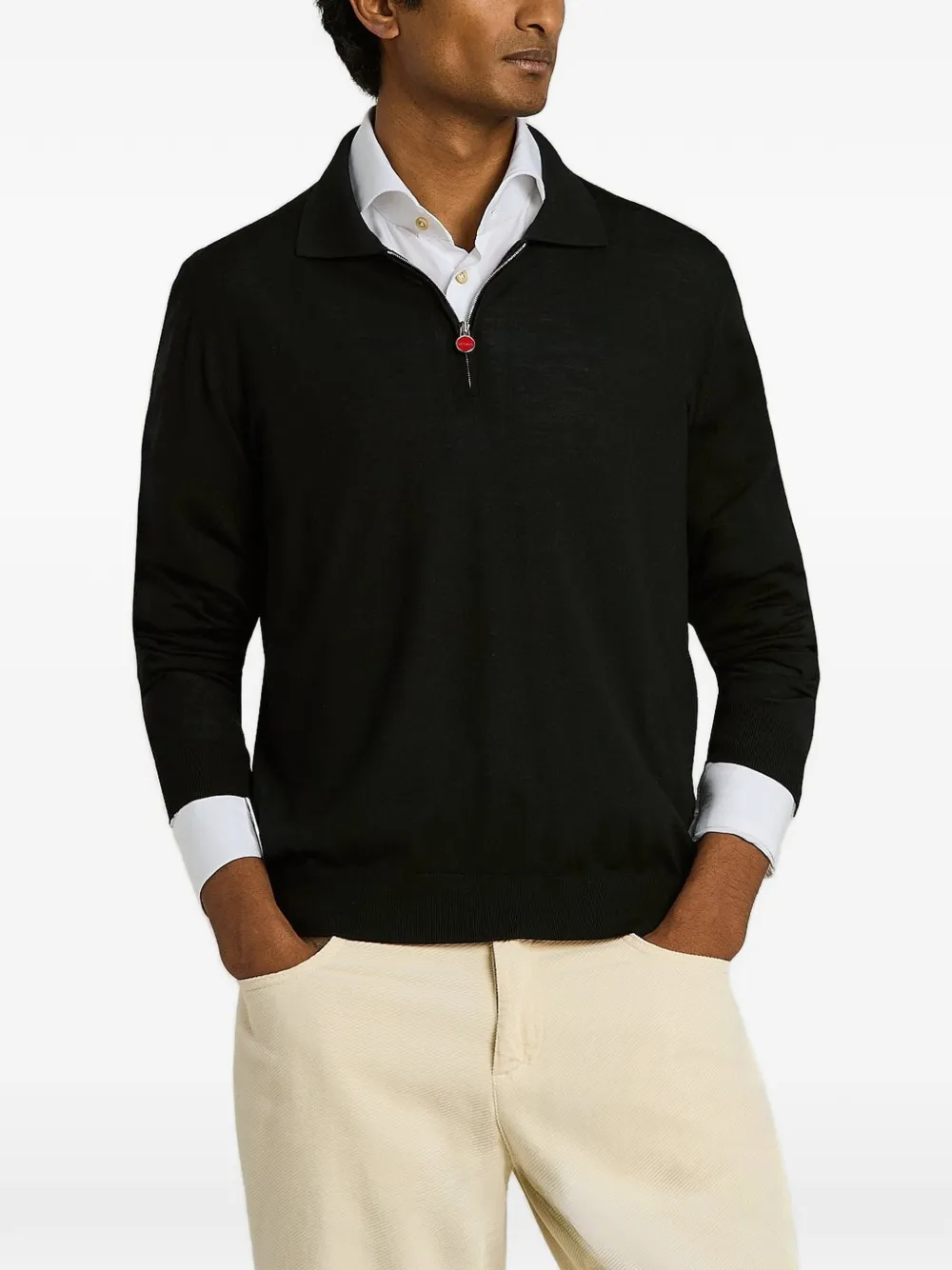 Kiton zip-collar wool polo shirt Zwart