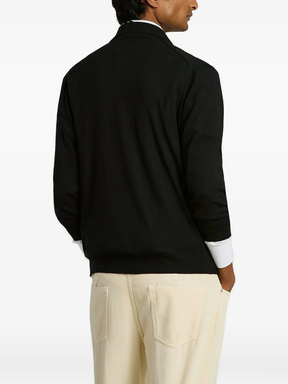 Kiton zip-collar wool polo shirt Zwart