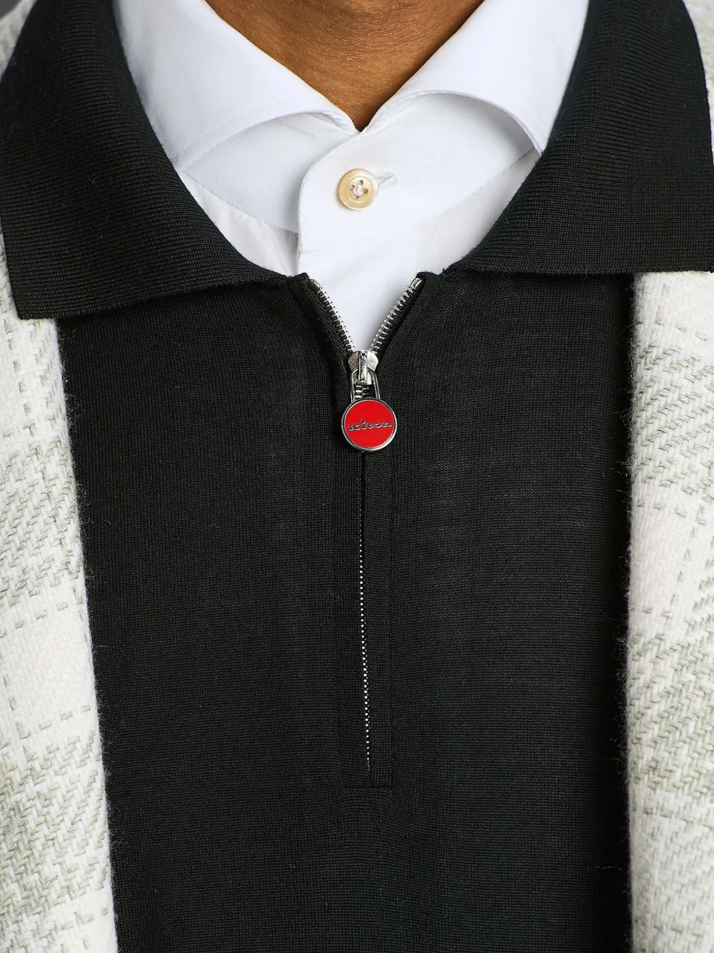 Kiton zip-collar wool polo shirt Zwart