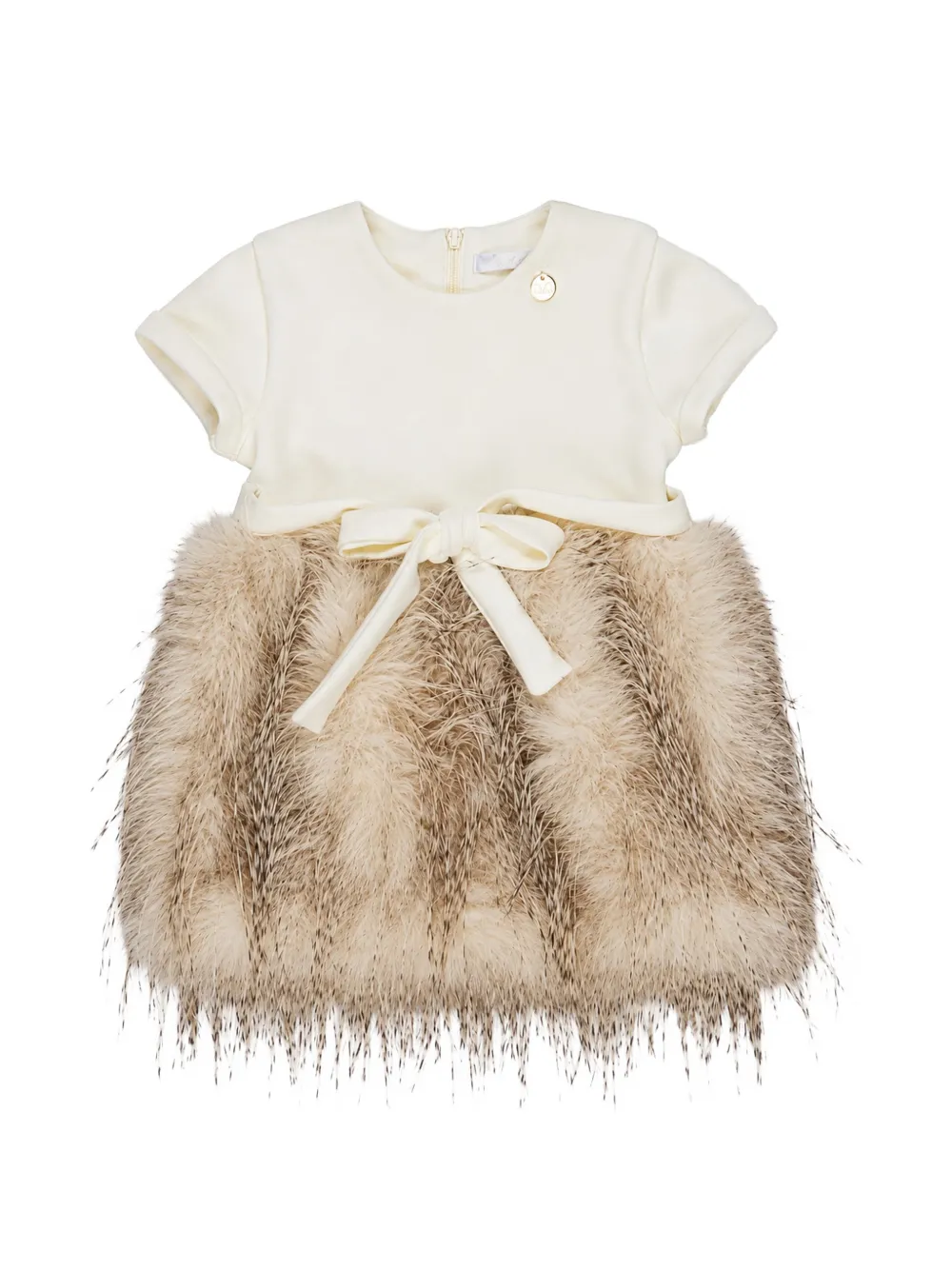 Miss Grant Kids bow-detail faux-fur dress - Bianco