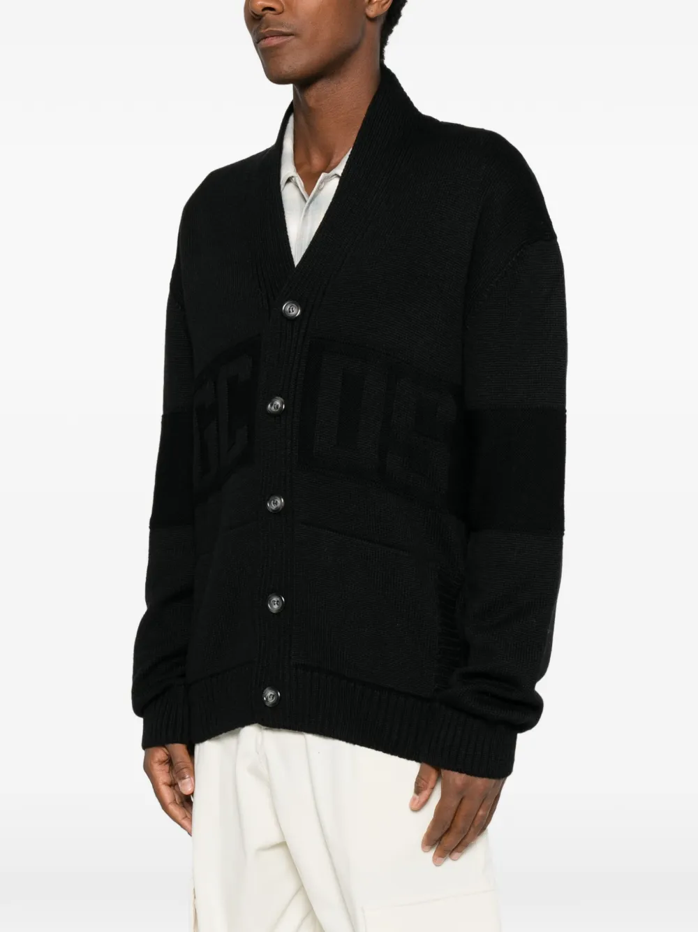 GCDS logo-intarsia knit cardigan Zwart