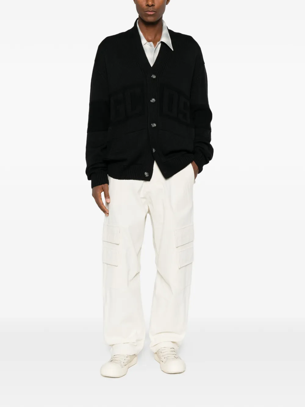 GCDS logo-intarsia knit cardigan Zwart
