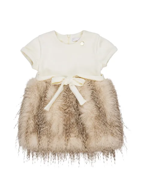 Miss Grant Kids bow-detail faux-fur dress