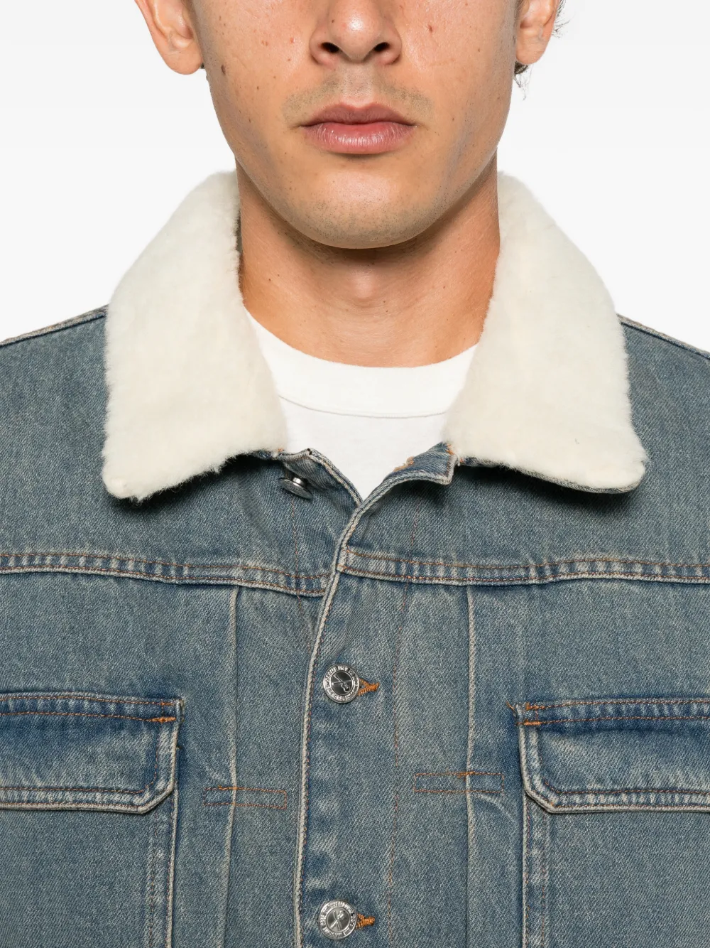 A.P.C. shearling-collar denim jacket Blauw