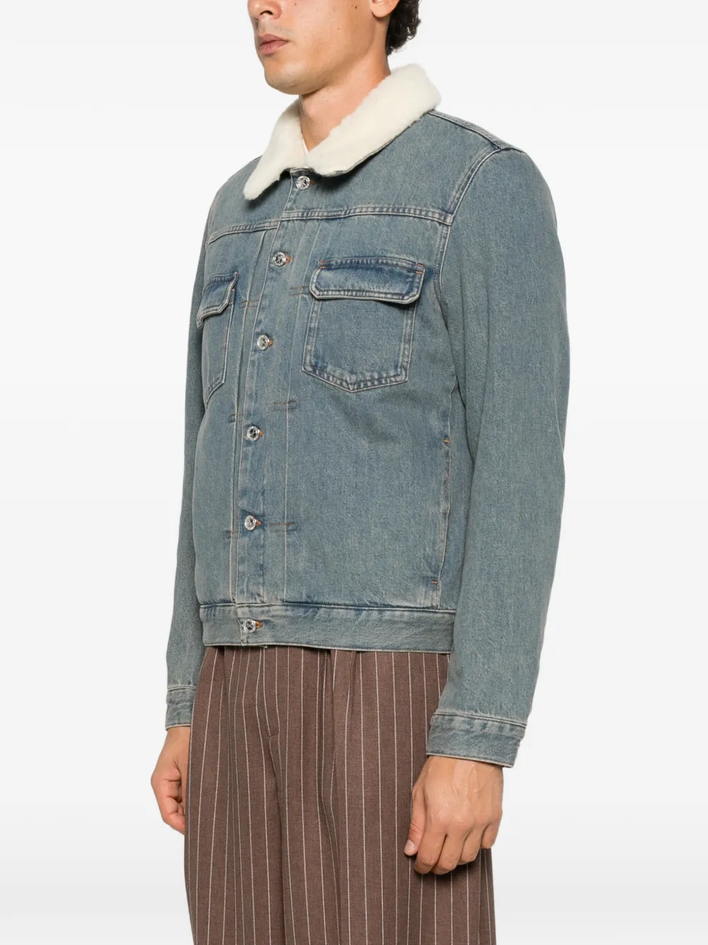 A.P.C. shearling-collar denim jacket Blauw