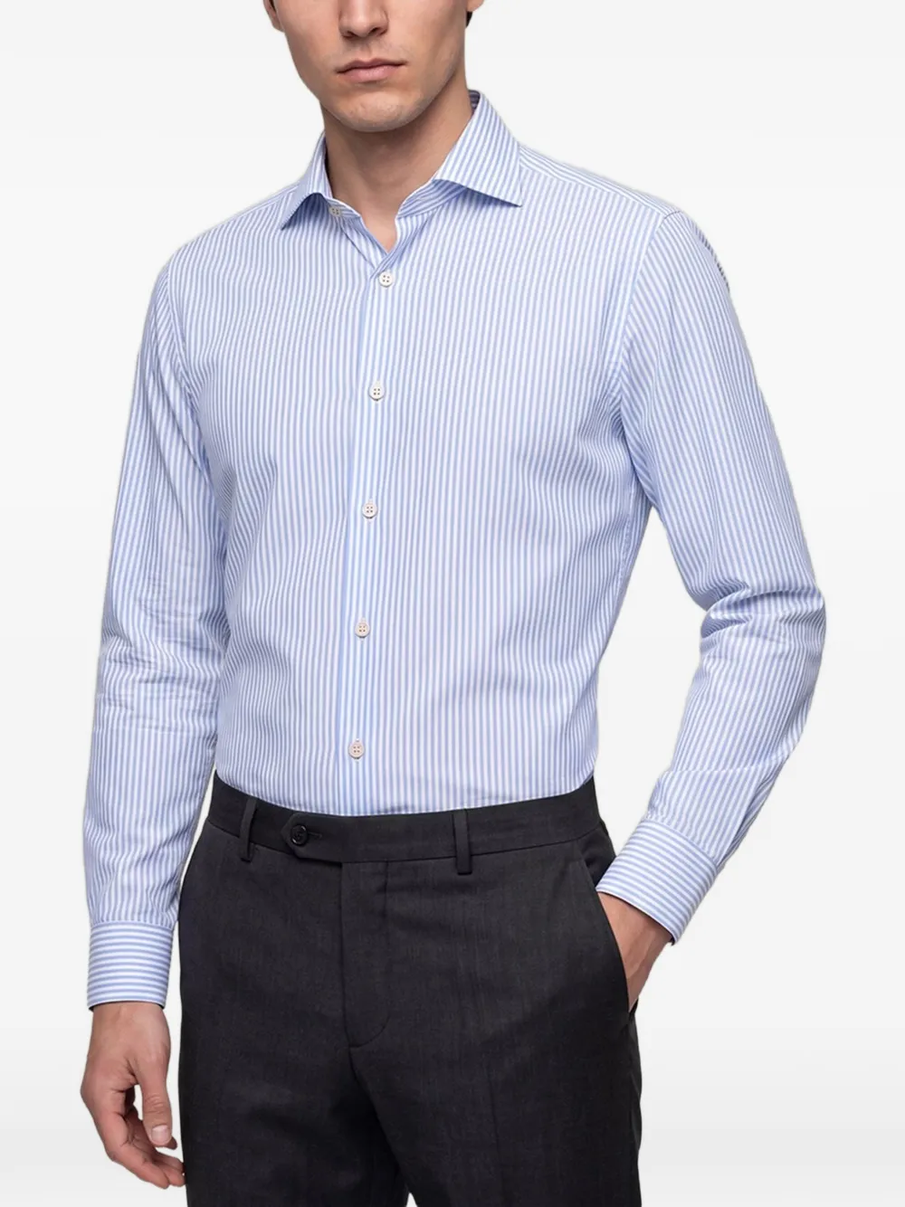 Kiton stripe-pattern cotton shirt Wit