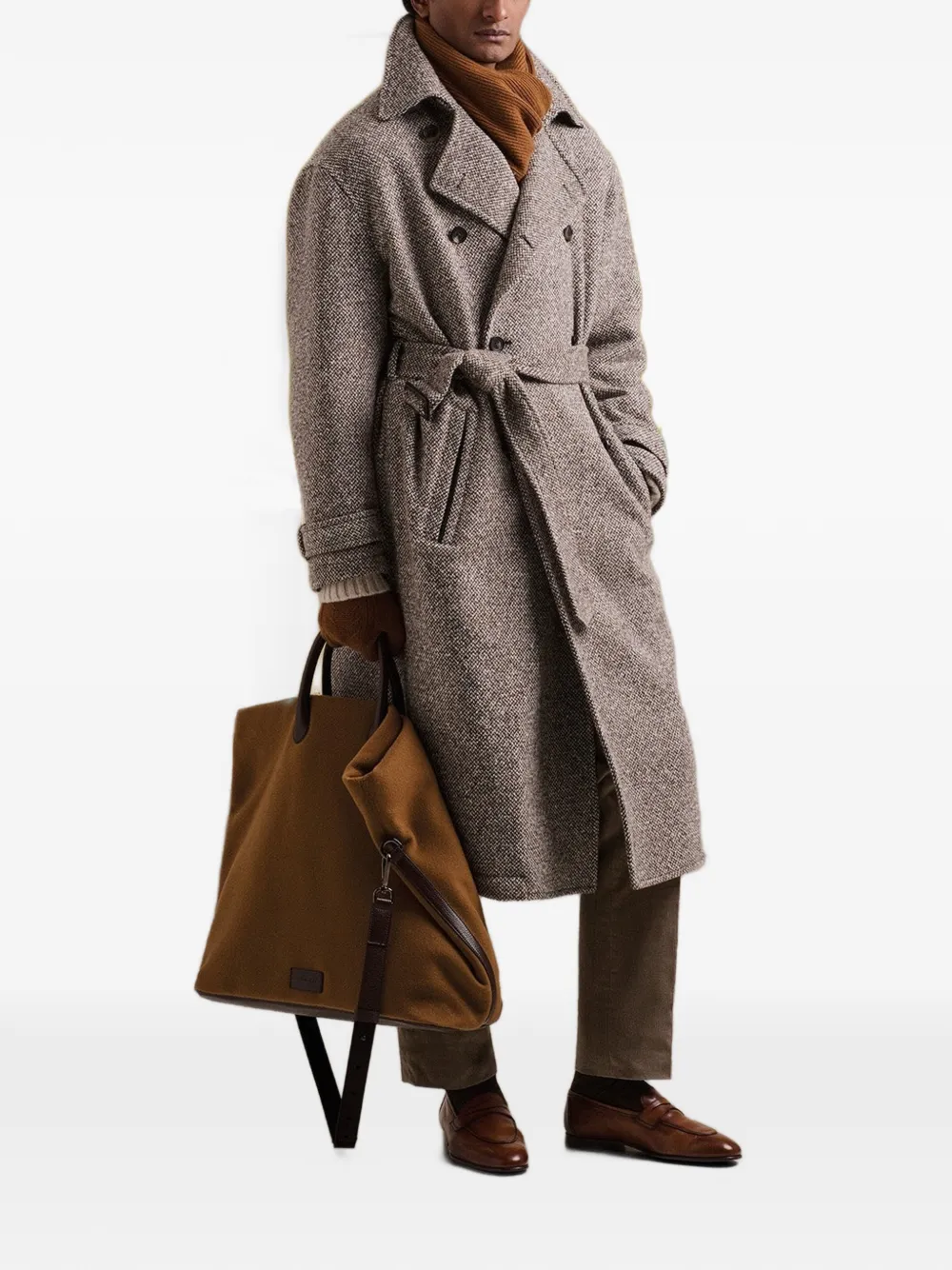 Kiton Kasjmier weekender shopper met leren afwerking Bruin