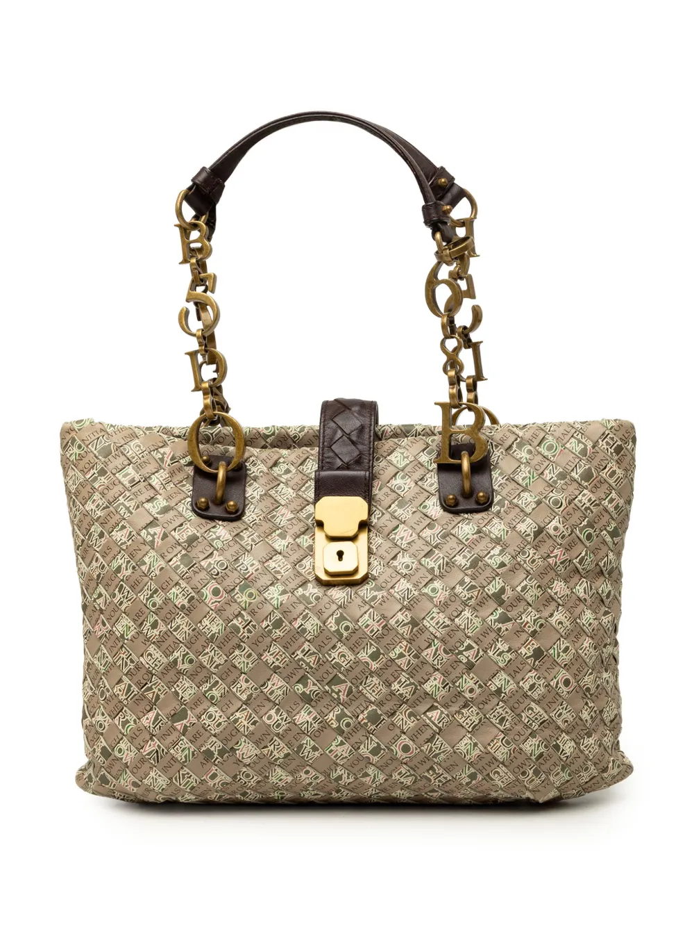 Bottega Veneta Pre-Owned 2000-2007 Small Printed Nappa Intrecciato Logo Lock Chain tote bag - Marrone
