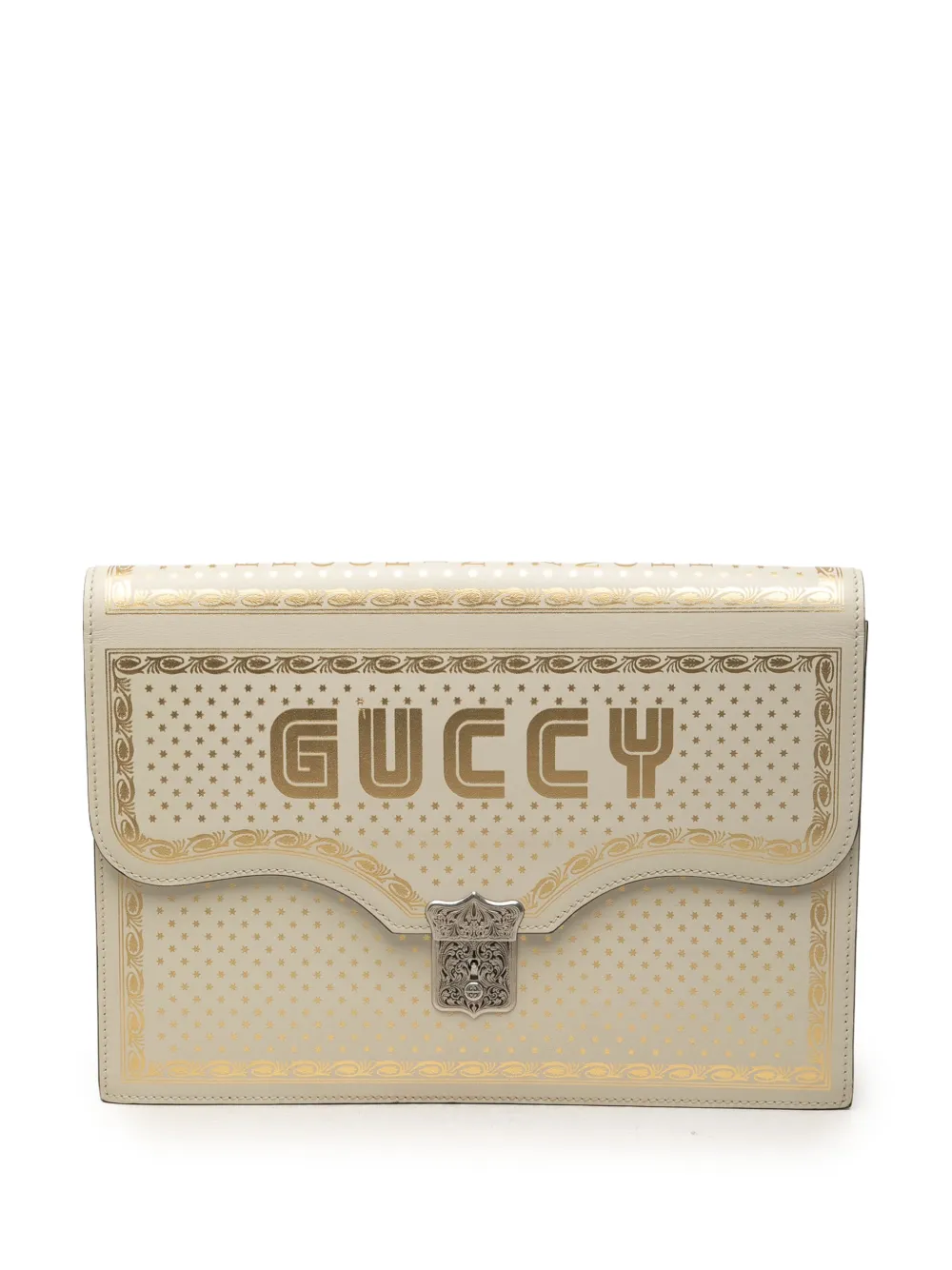 Gucci Pre-Owned pochette Portfolio Guccy Sega en cuir de veau (2016-2026) - Blanc Gucci Pre-Owned pochette Portfolio Guccy Sega en cuir de veau (2016-2026) - Blanc