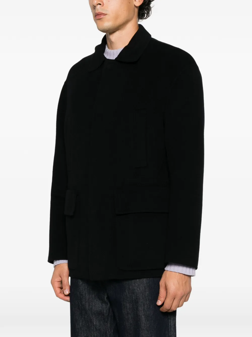 Hevo wool flap-pocket coat Zwart