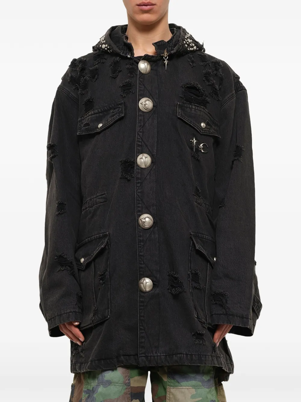 THUG CLUB distressed Hothead M-65 jacket Zwart